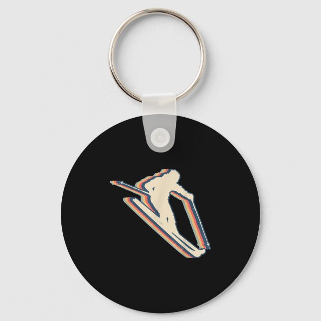 Skiing Ski Skier Retro Line Art  Keychain (Front)