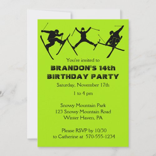 Skiing Ski Tricks Themed Teen Boys Birthday Party Invitation