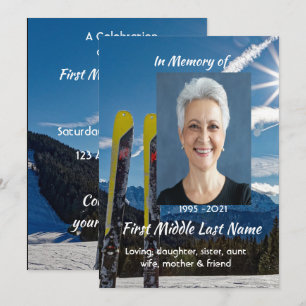 Skiing Skier Celebration of Life Service Invitation