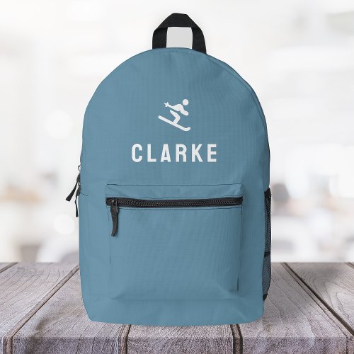 Skiing Skier Icon Motif Minimal Blue Printed Backpack