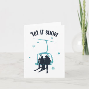 Skiing Skier Ski Retro Winter Let It Snow Christma Card