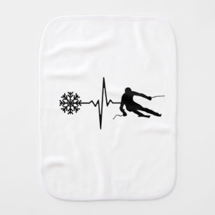 Skiing - Skiing Heartbeat Skier Gift Baby Burp Cloth