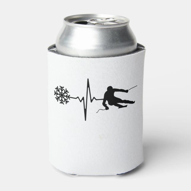 Skiing - Skiing Heartbeat Skier Gift Can Cooler (Can Front)
