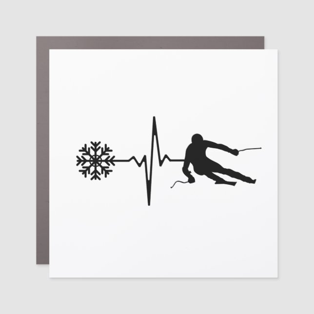 Skiing - Skiing Heartbeat Skier Gift Car Magnet (Front)