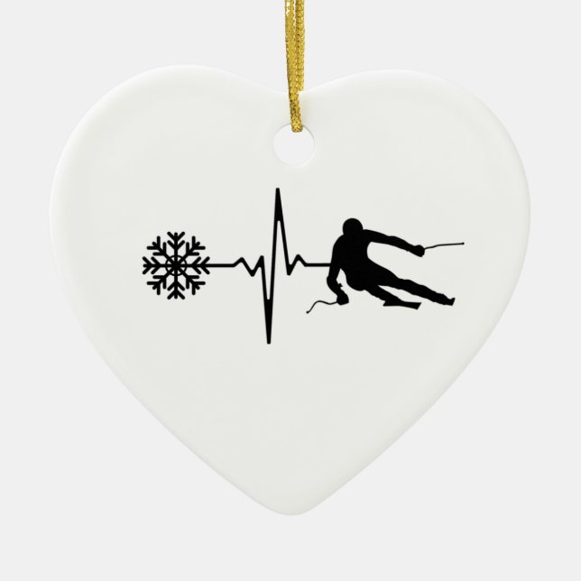 Skiing - Skiing Heartbeat Skier Gift Ceramic Ornament (Front)