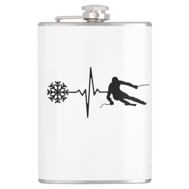 Skiing - Skiing Heartbeat Skier Gift Flask (Front)