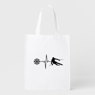 Skiing - Skiing Heartbeat Skier Gift Grocery Bag