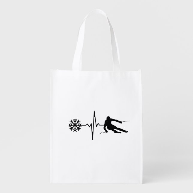Skiing - Skiing Heartbeat Skier Gift Grocery Bag (Front)