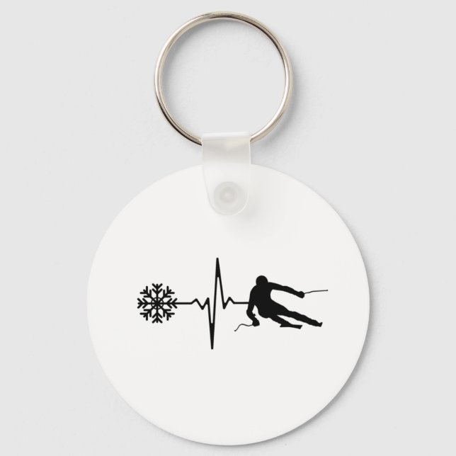 Skiing - Skiing Heartbeat Skier Gift Keychain (Front)