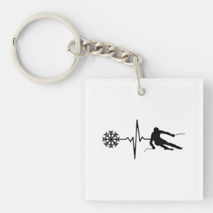 Skiing - Skiing Heartbeat Skier Gift Keychain