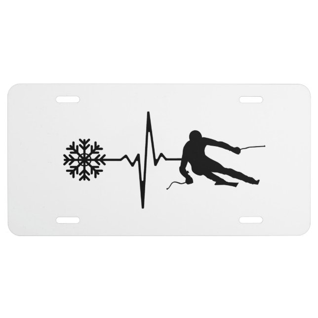 Skiing - Skiing Heartbeat Skier Gift License Plate (Front)