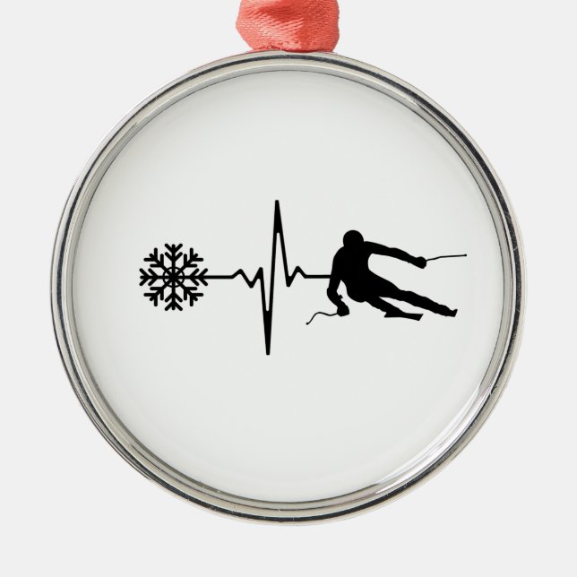 Skiing - Skiing Heartbeat Skier Gift Metal Ornament (Front)