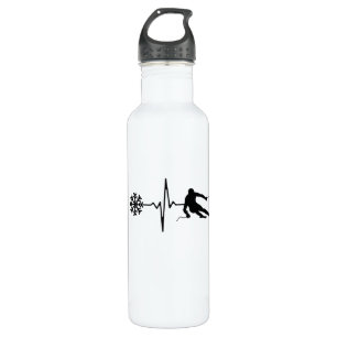 Skiing - Skiing Heartbeat Skier Gift Stainless Steel Water Bottle