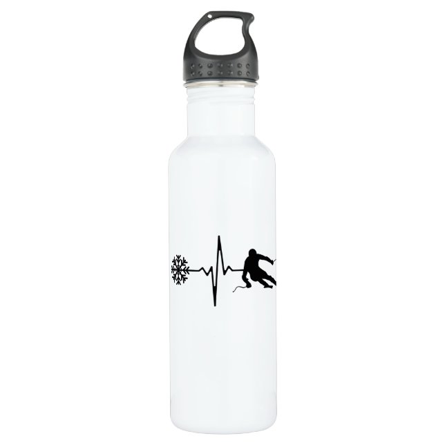Skiing - Skiing Heartbeat Skier Gift Stainless Steel Water Bottle (Front)
