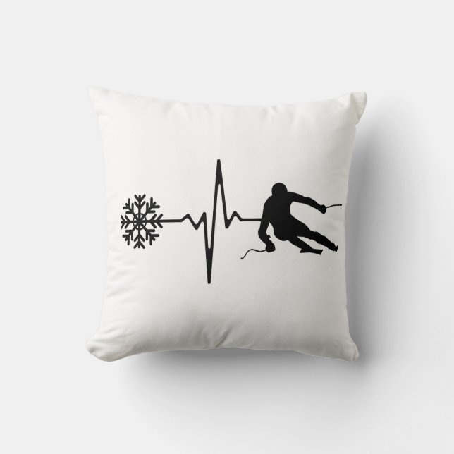 Skiing - Skiing Heartbeat Skier Gift Throw Pillow (Front)