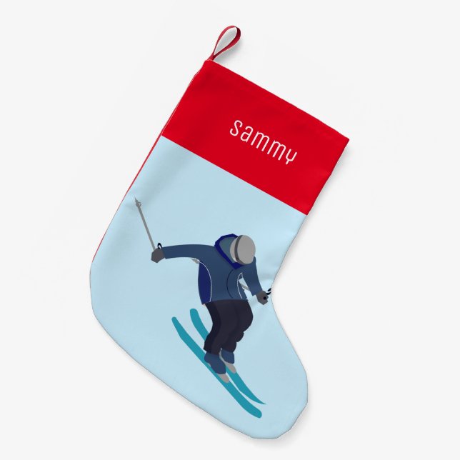 Skiing Small Christmas Stocking (Front (Hanging))