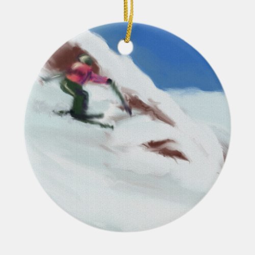 Skiing Snow Mountain Art Ceramic Ornament
