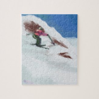 Skiing Snow Mountain Art Jigsaw Puzzle