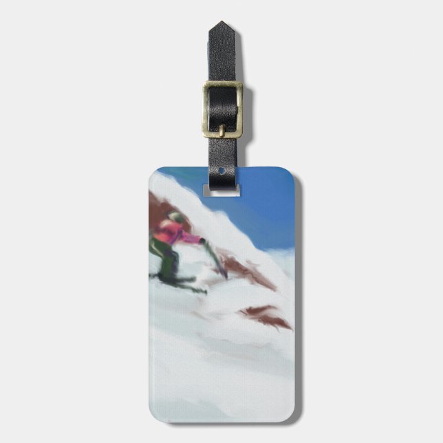 Skiing Snow Mountain Art Luggage Tag (Front Vertical)