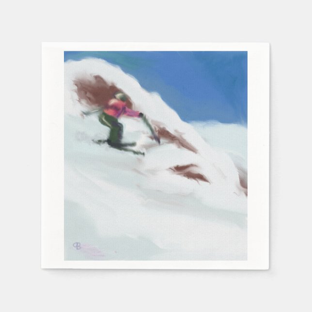 Skiing Snow Mountain Art Paper Napkins (Front)