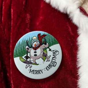 Skiing Snowman Merry Christmas! Stocking Filler Button