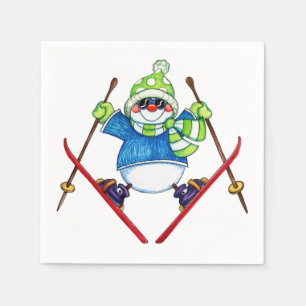 Skiing Snowman - Paper Napkins