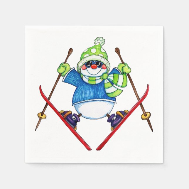Skiing Snowman - Paper Napkins (Front)