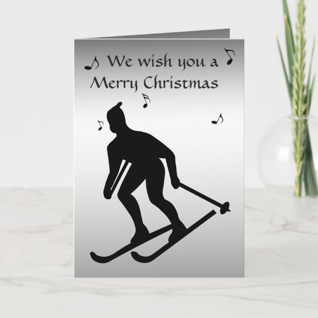 Skiing Sports Black and Silver Christmas Card