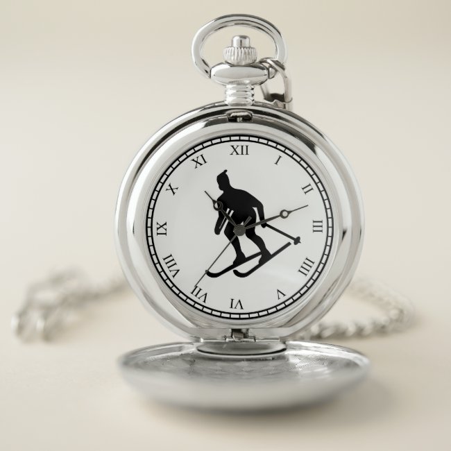 Skiing Sports Black and White Pocket Watch