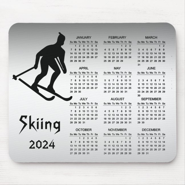 Skiing Sports Black Silver 2024 Calendar Mouse Pad
