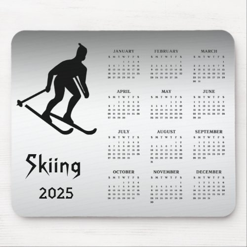 Skiing Sports Black Silver 2025 Calendar Mouse Pad