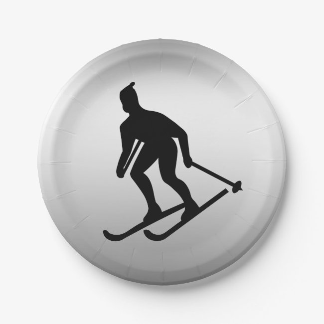 Skiing Sports Black Silver Paper Plates