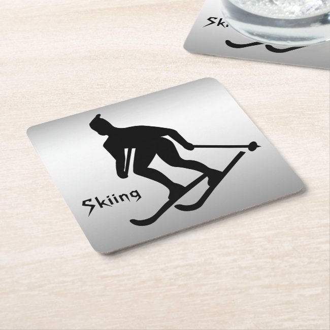 Skiing Sports Black Silver Sturdy Paper Coasters