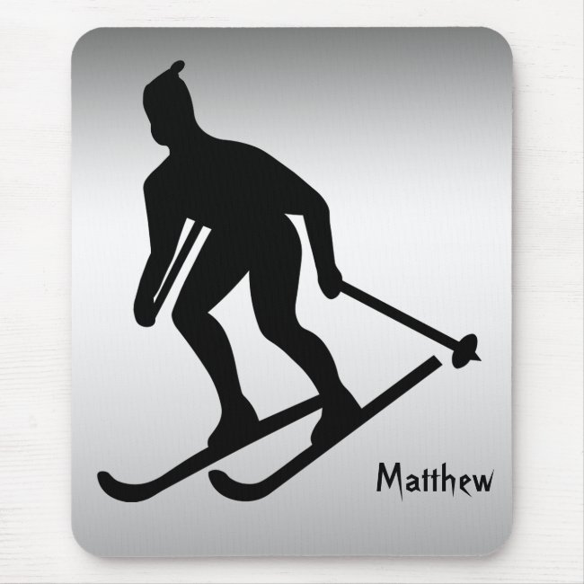Skiing Sports Silver and Black Mousepad