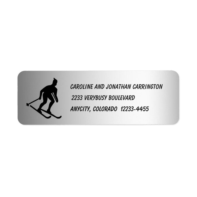 Skiing Sports Silver Black Return Address Label