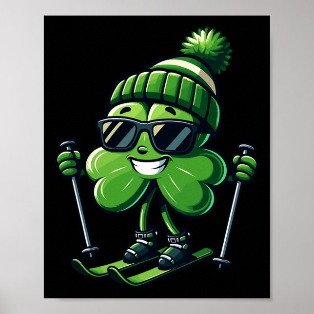 Skiing St Patricks Day Shamrock Clover Irish Men W Poster (Front)