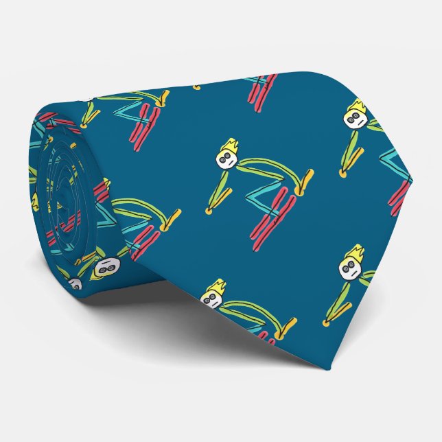 Skiing Stickman Neck Tie (Rolled)