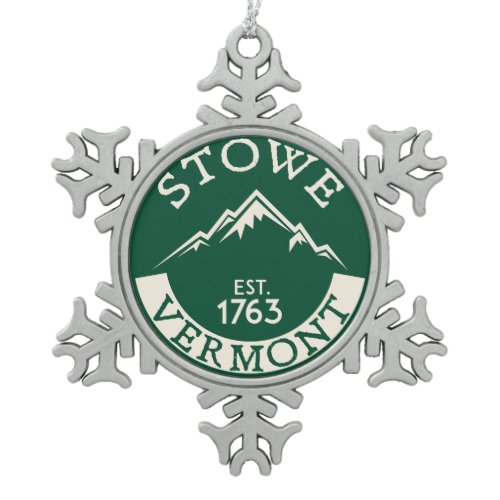 Skiing Stowe Vermont Ski Snowboarding Snowflake Pewter Christmas Ornament