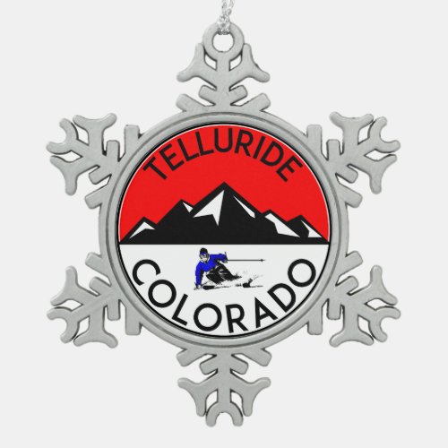 Skiing Telluride Colorado Ski Snowflake Pewter Christmas Ornament