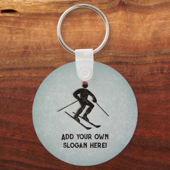 Skiing the Slopes - Ski theme with your own text Keychain (Front)