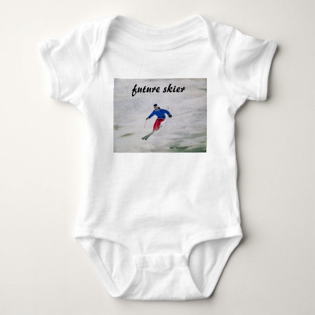 Skiing themed baby vest baby bodysuit (Front)