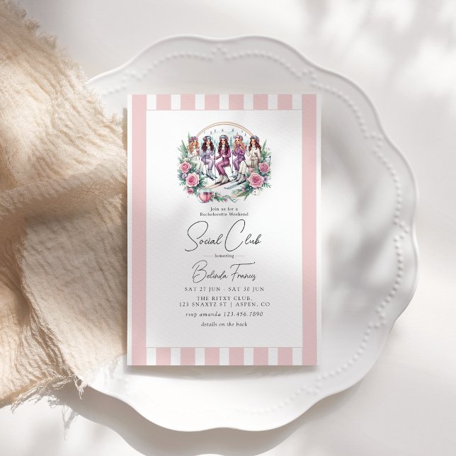 Skiing-Themed Social Club Bachelorette Weekend Invitation (Skiing-Themed Social Club Bachelorette Weekend Invitation)