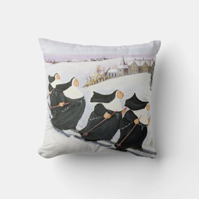 Skiing Throw Pillow (Front)