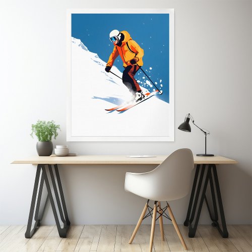Skiing Trip in Winter Modern Simple Illustration Poster