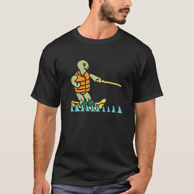 Skiing Turtle Tortoise Skier Summer Sport Waterski T-Shirt (Front)