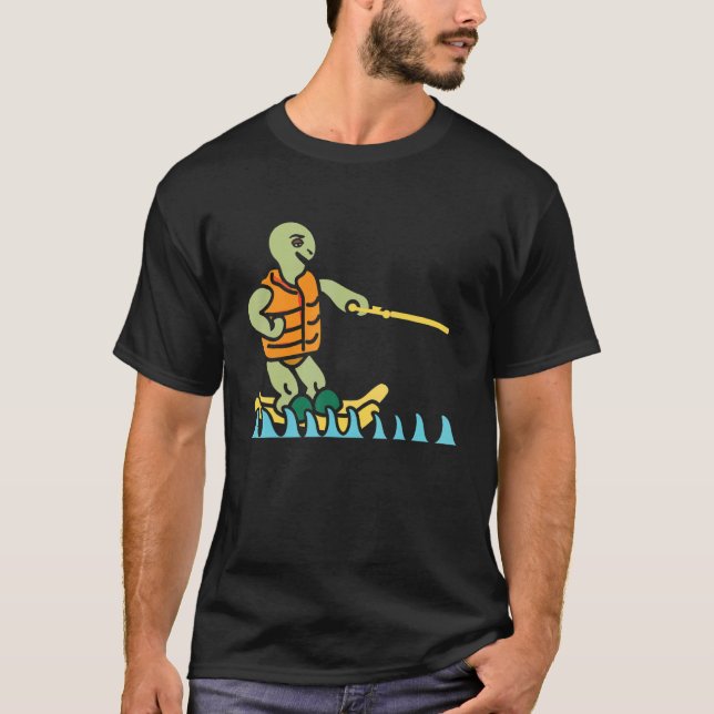 Skiing Turtle Tortoise Skier Summer Sport Waterski T-Shirt (Front)