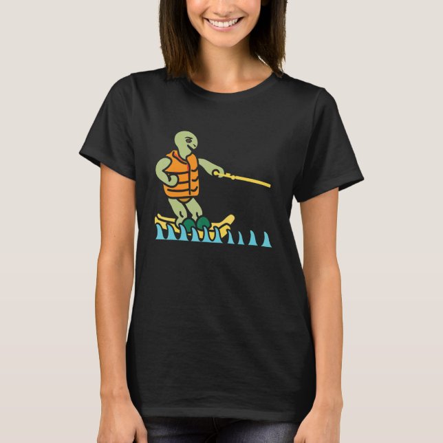 Skiing Turtle Tortoise Skier Summer Sport Waterski T-Shirt (Front)