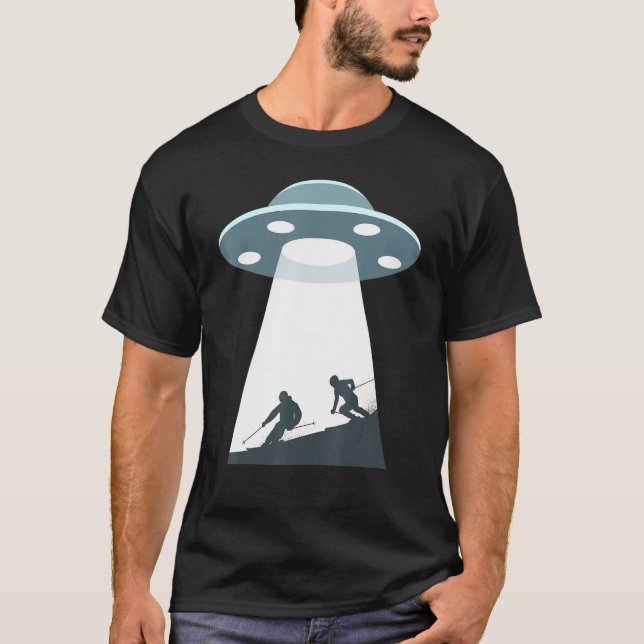 Skiing Ufo Cool Snow Ski Skier T-Shirt (Front)