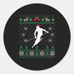 Skiing Ugly Christmas Ski Santa Claus Skier  Classic Round Sticker