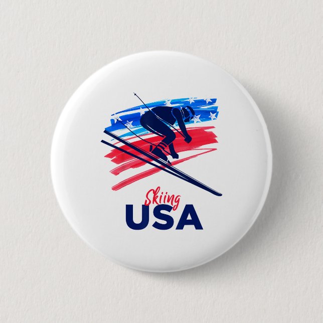 Skiing Usa Support The Team Shirt Usa Flag Skiing  Button (Front)